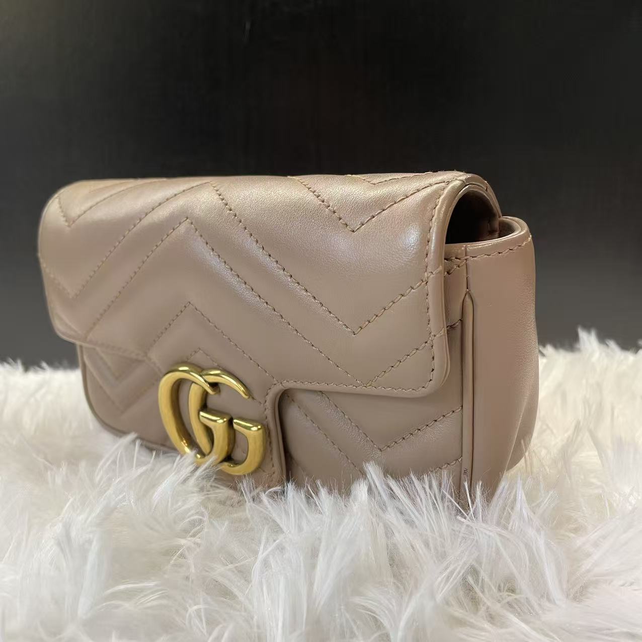 (Preowned) GUCCI GG Marmont Supermini Milk tea color nude