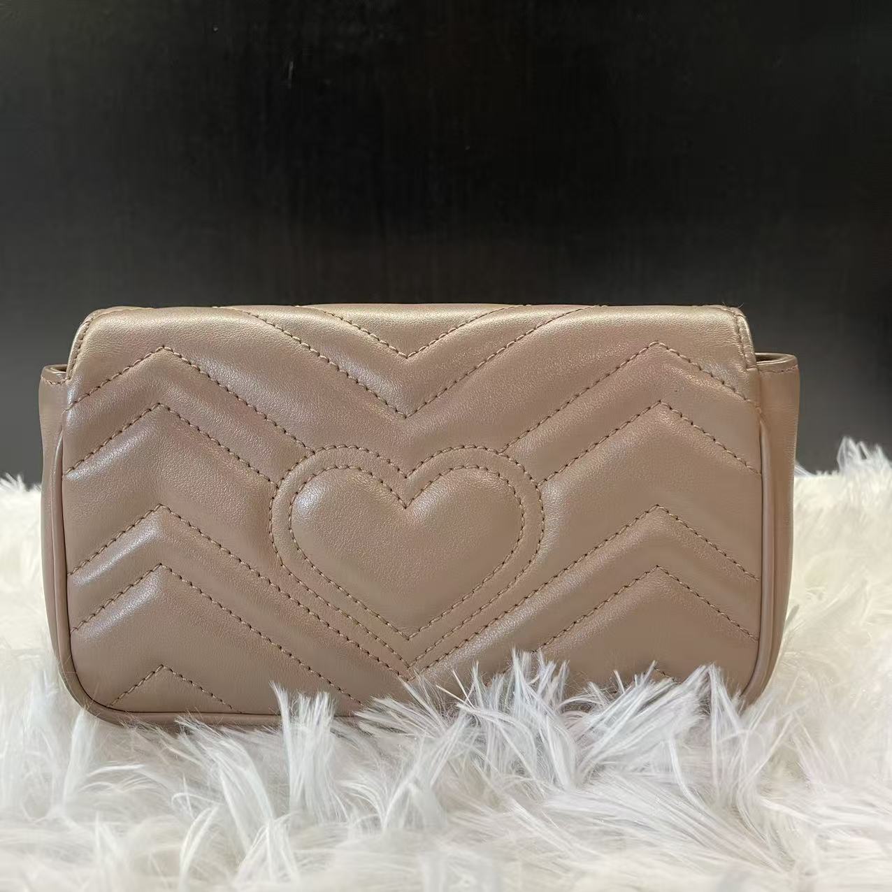 (Preowned) GUCCI GG Marmont Supermini Milk tea color nude