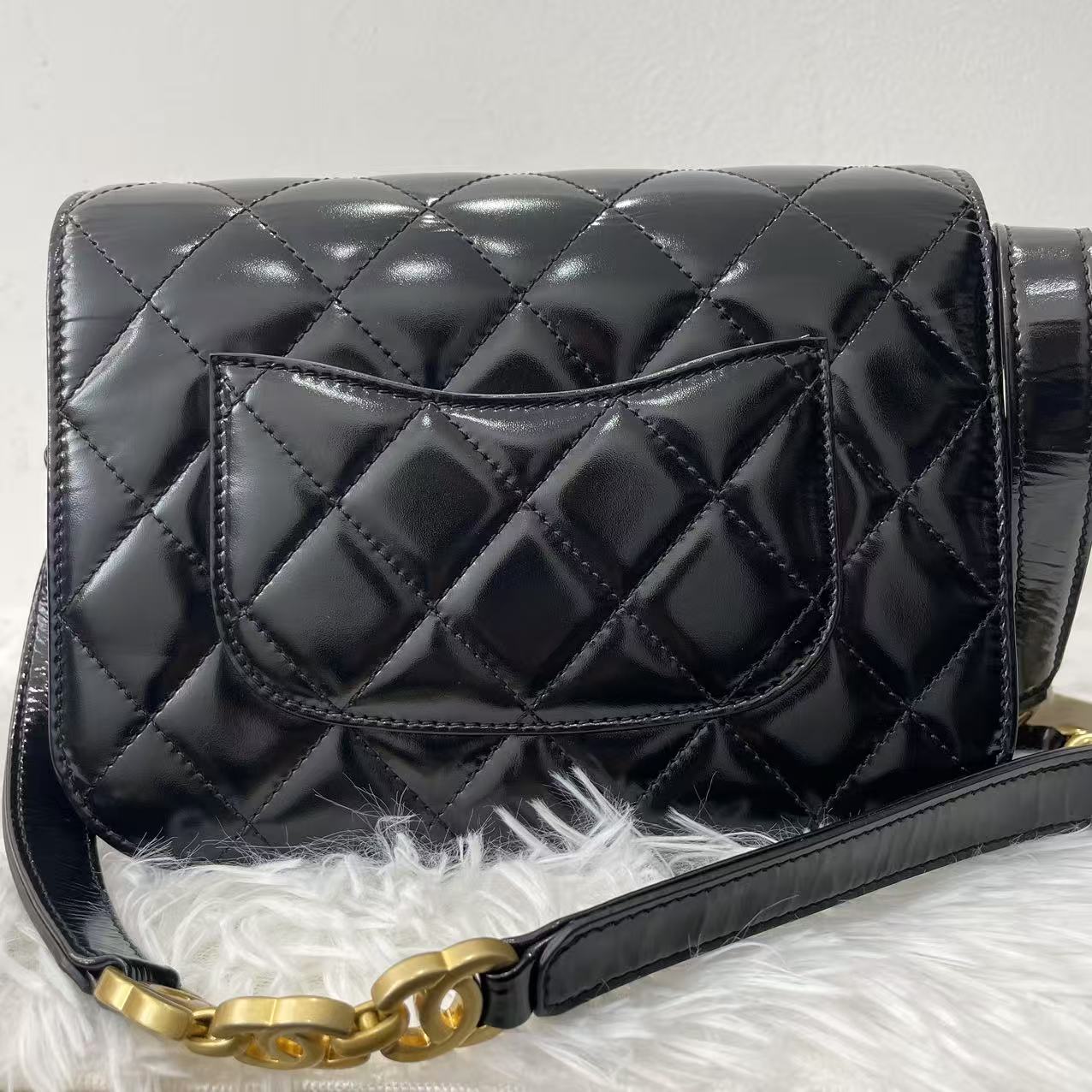 (Preowned) CHANEL chanel single flap side gold trim