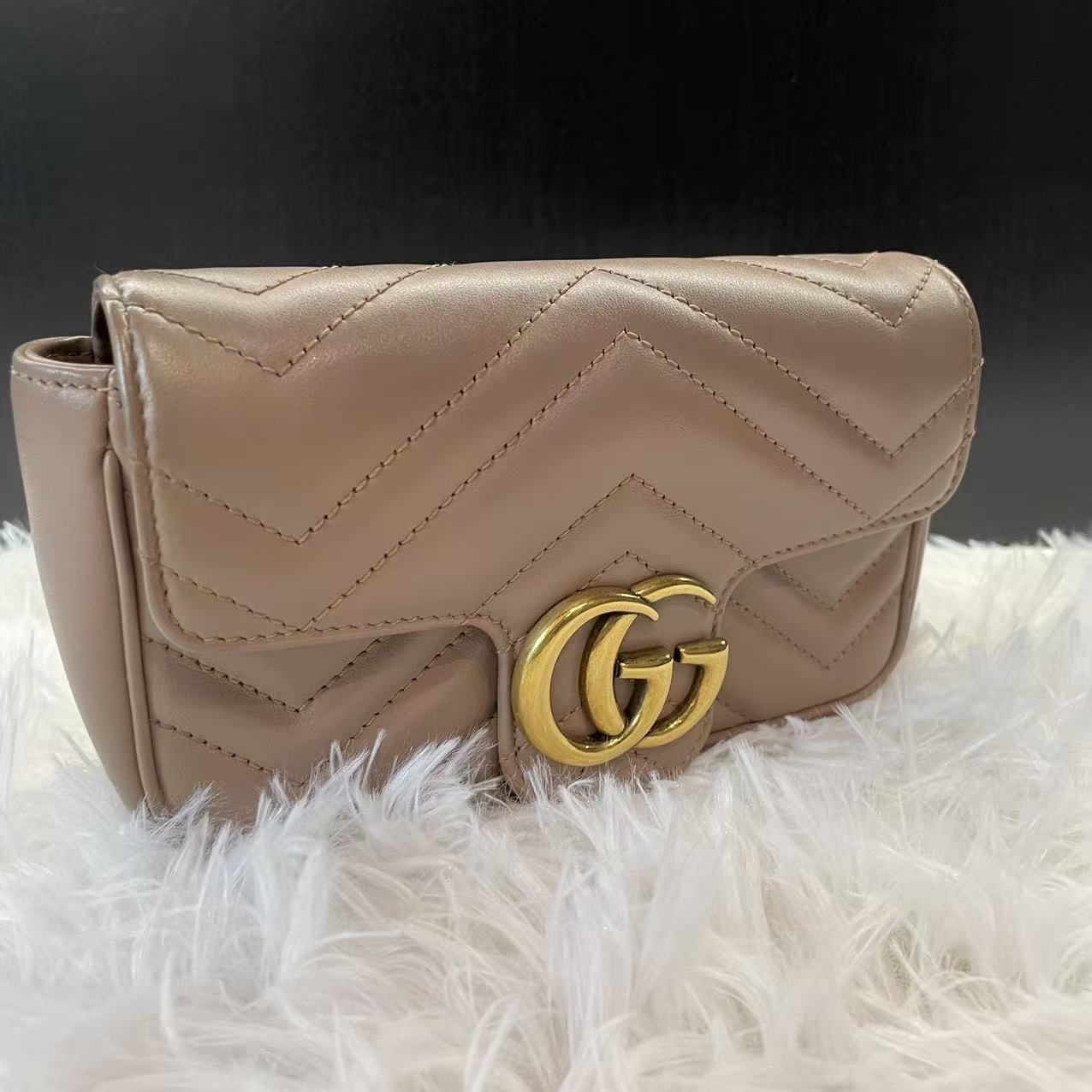 (Preowned) GUCCI GG Marmont Supermini Milk tea color nude