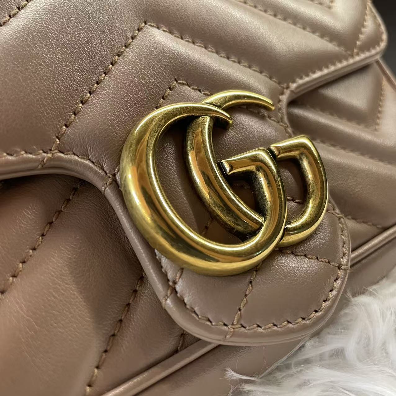(Preowned) GUCCI GG Marmont Supermini Milk tea color nude