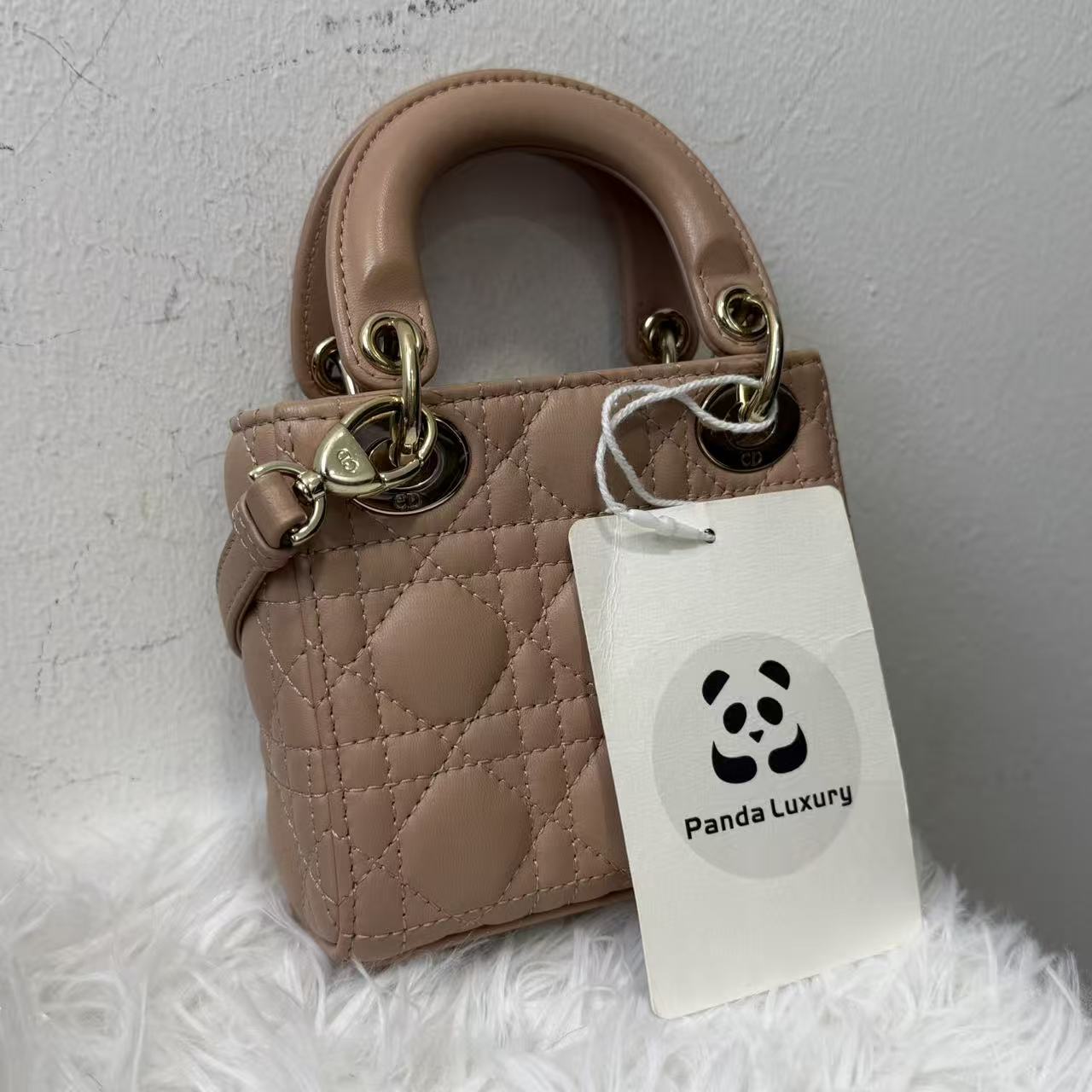 (Preowned) DIOR Micro Three grid vine pattern Logo pendant Supermini Cinnamon