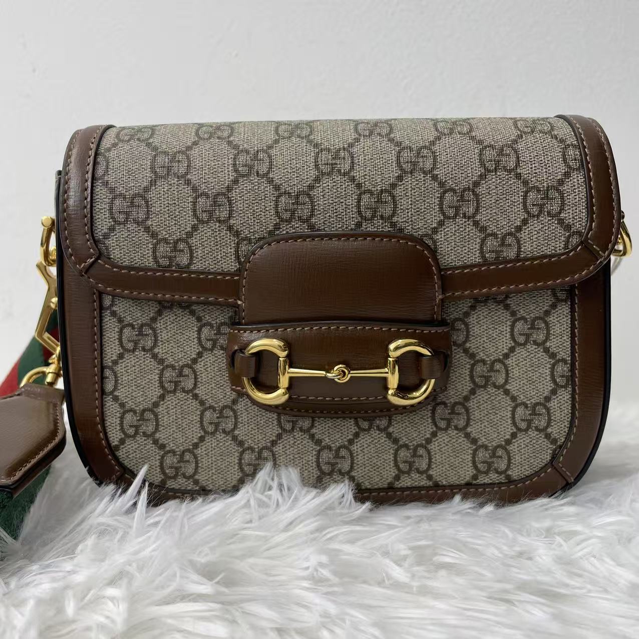 (Preowned) GUCCI Horsebit 1955 Logo Mini Brown