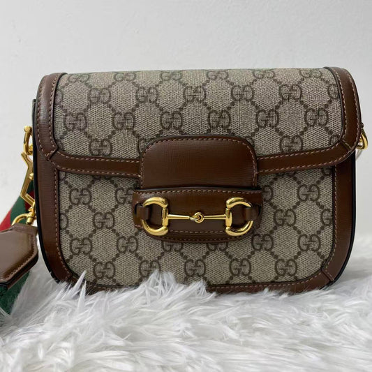 (Preowned) GUCCI Horsebit 1955 Logo Mini Brown