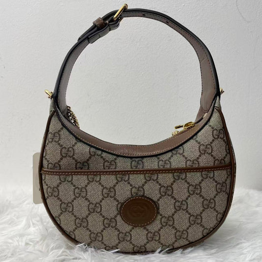 (Preowned) GUCCI Interlocking Double G Elliptical Signage Metal Chain Shoulder Strap Zipper Opening and Closing