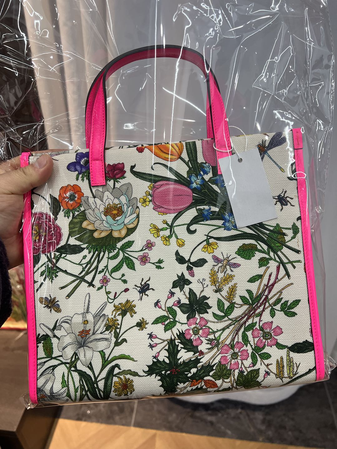 (Preowned) GUCCI Metal interlocking double G identification MM White/Rose Pink/Multicolor Unique Non collision Style