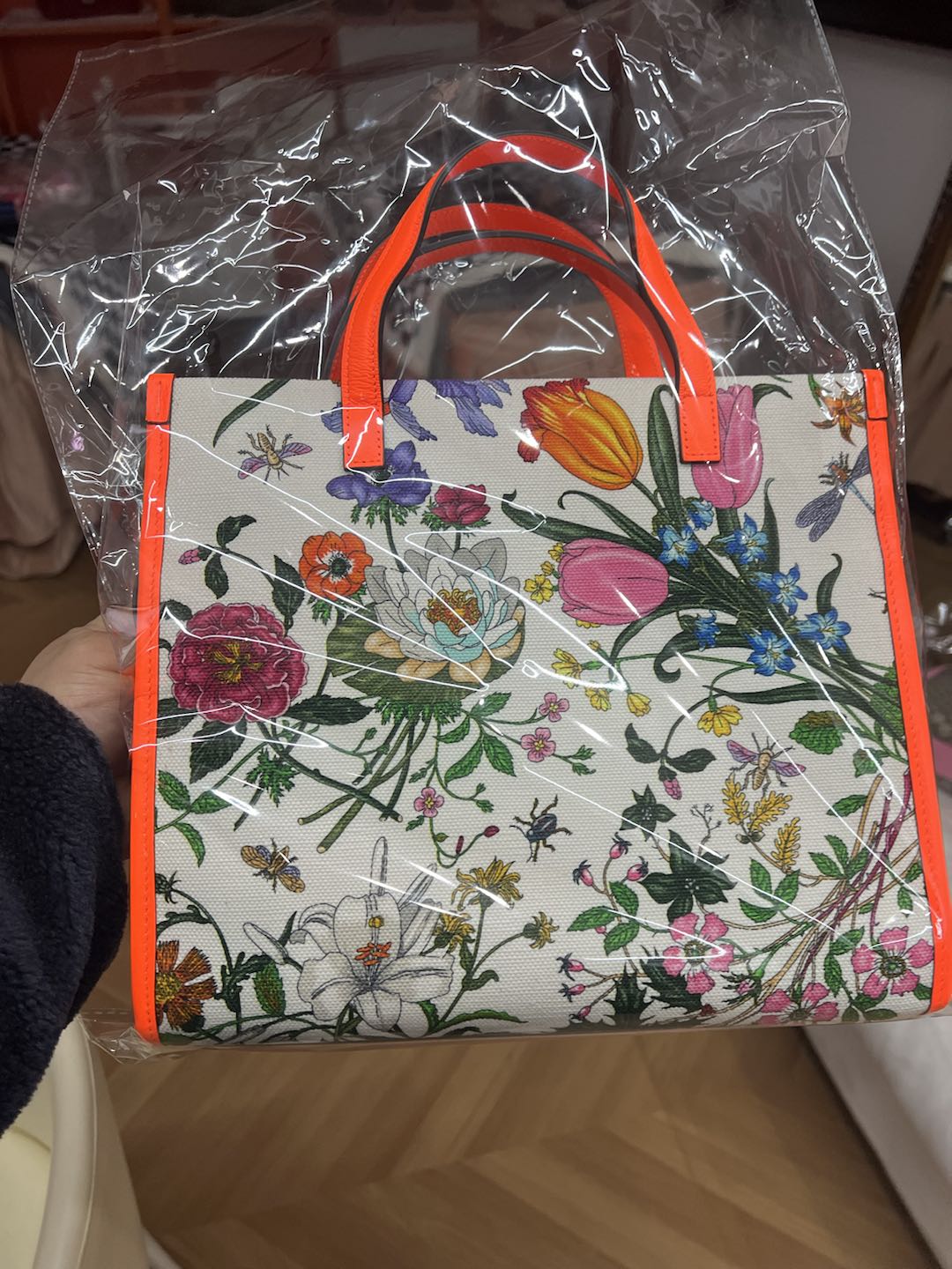 (Preowned) GUCCI Metal interlocking double G identification MM White/Orange/Multicolor Unique Non collision Style