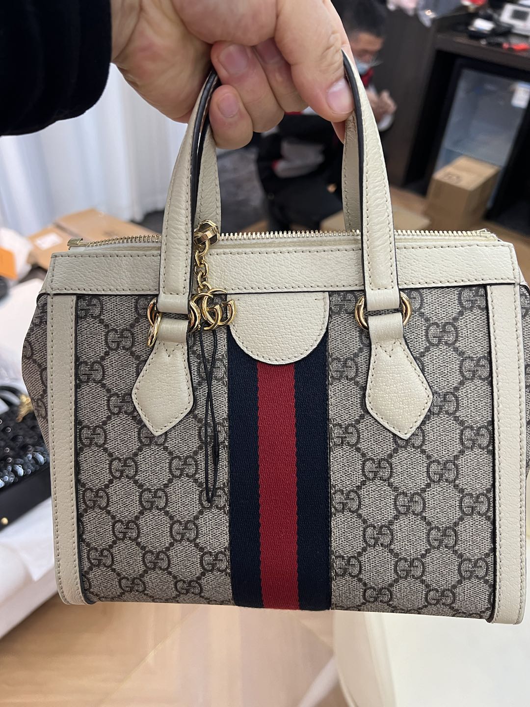 (Preowned) GUCCI Ophidia PM Ebony White