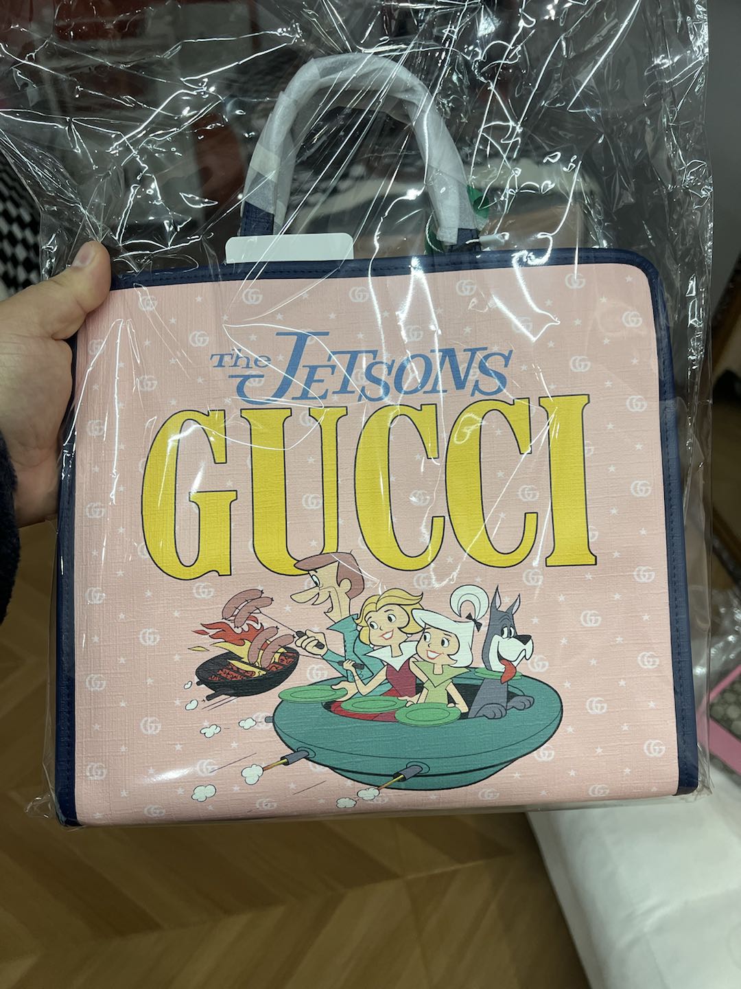 (Preowned) GUCCI Anime related characters and logo prints on Supreme canvas Tote shopping bag, handbag Regular Children's Pink