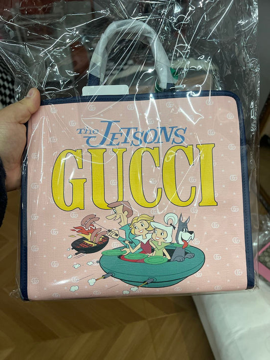 (Preowned) GUCCI Anime related characters and logo prints on Supreme canvas Tote shopping bag, handbag Regular Children's Pink