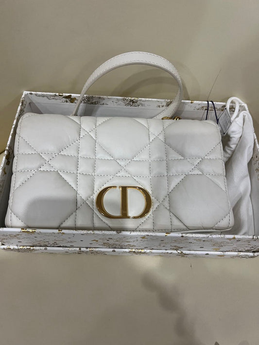 (Preowned) DIOR Caro Quilted oversized rattan grid pattern Milky white