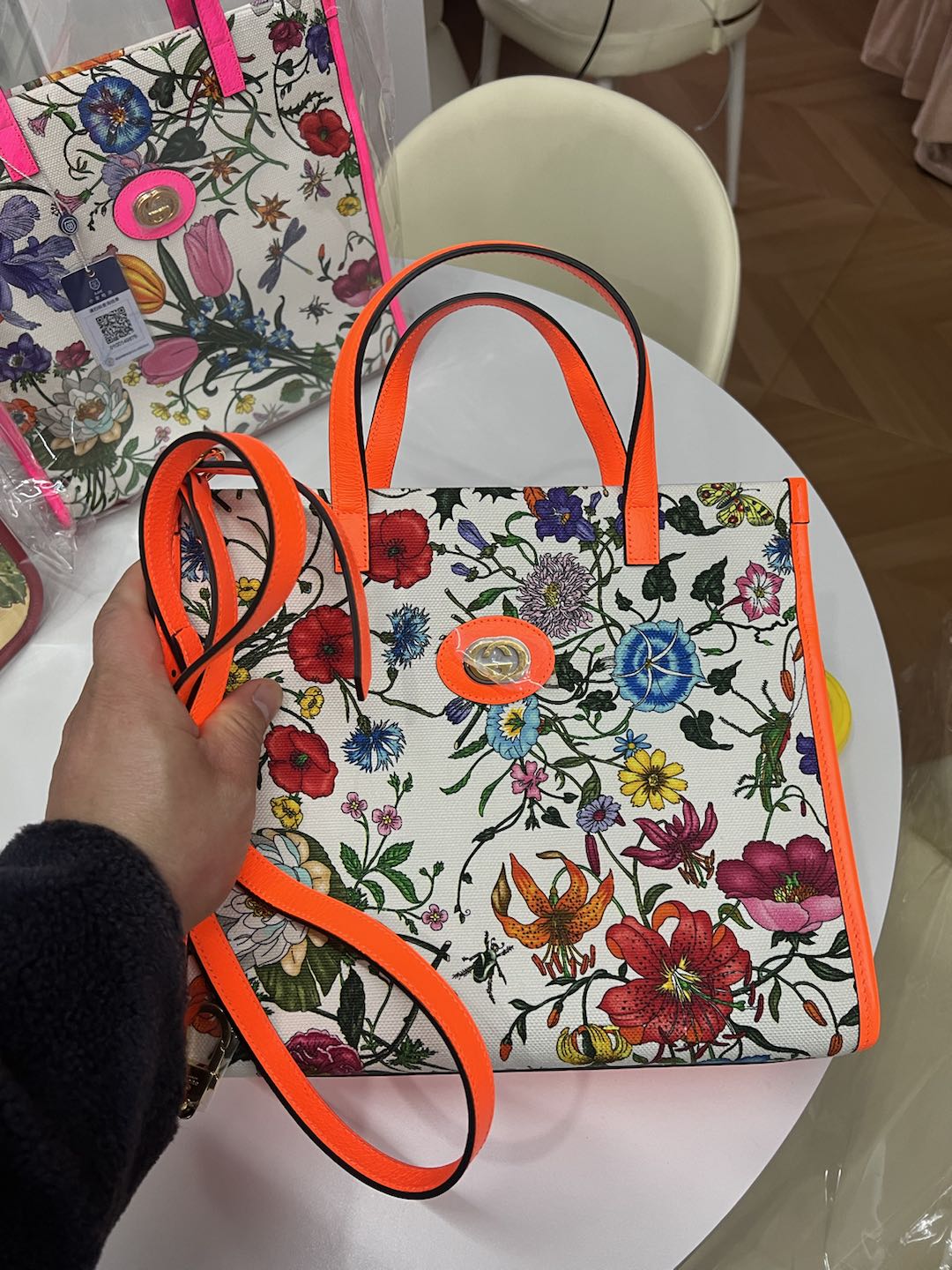(Preowned) GUCCI Metal interlocking double G identification MM White/Orange/Multicolor Unique Non collision Style