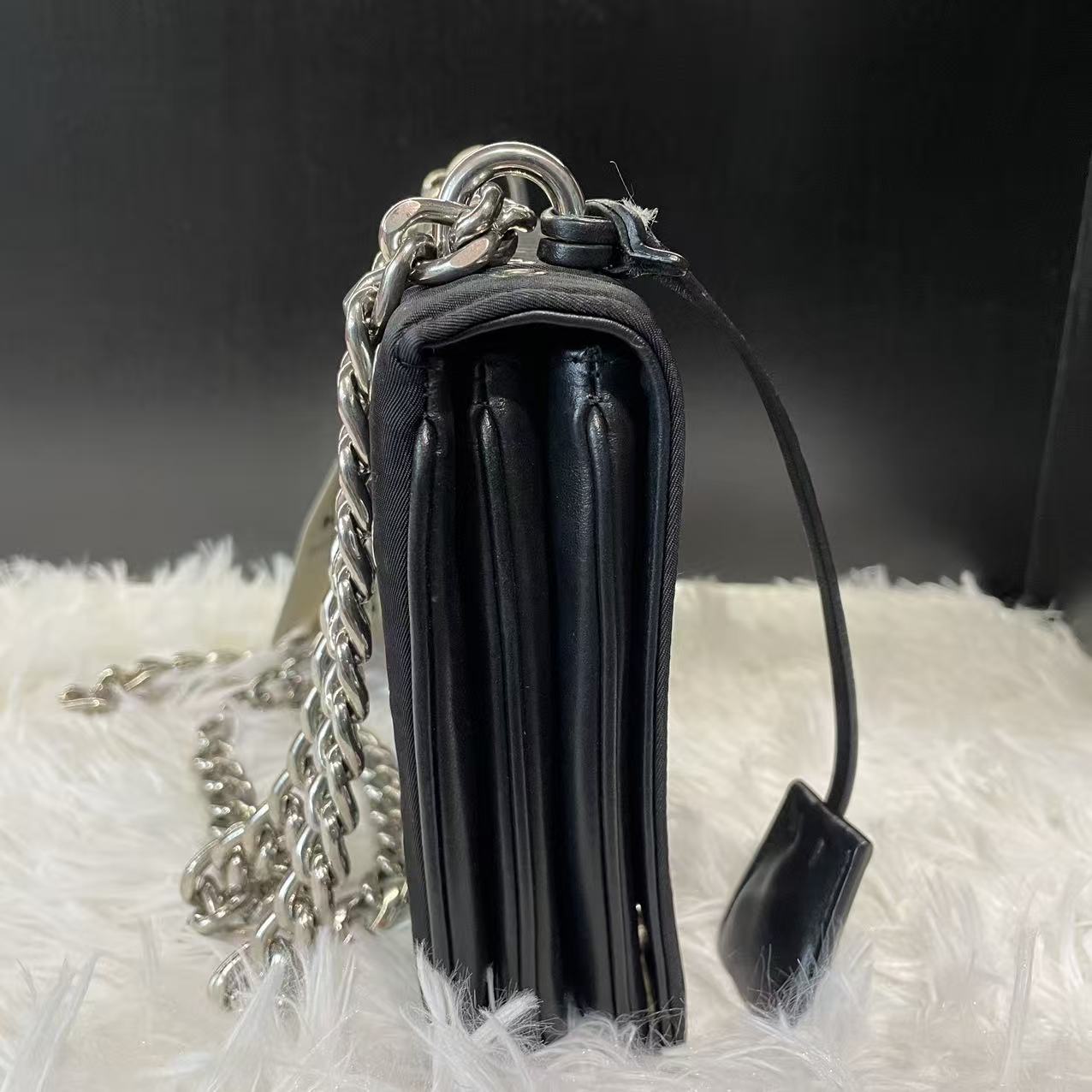 (Preowned) Prada Black Nylon and Leather Grommet Shoulder Bag