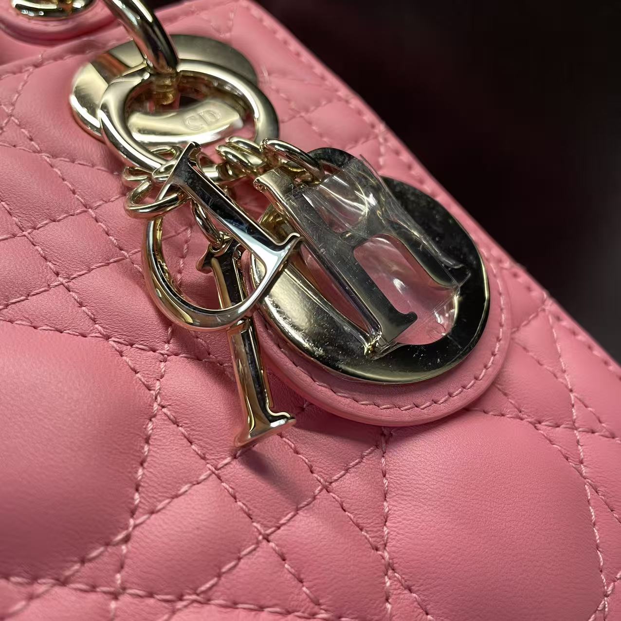 (Preowned) DIOR Candy pink with light gold buckle three-compartment Daifei bag sheepskin messenger bag