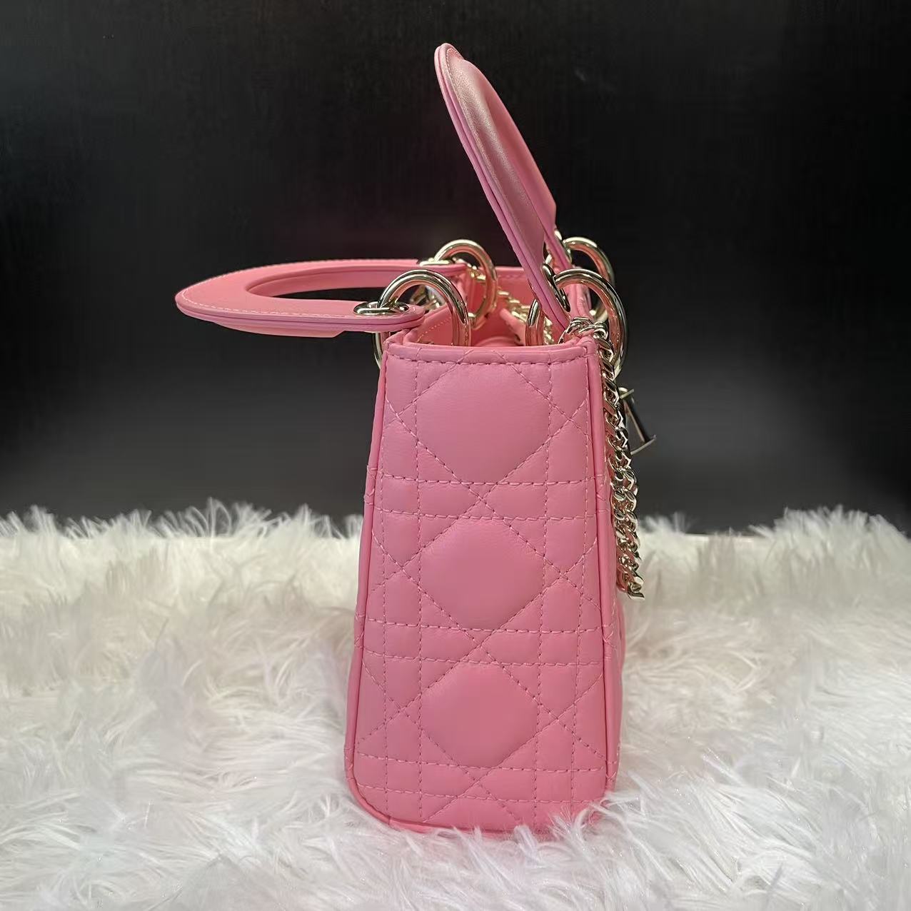 (Preowned) DIOR Candy pink with light gold buckle three-compartment Daifei bag sheepskin messenger bag