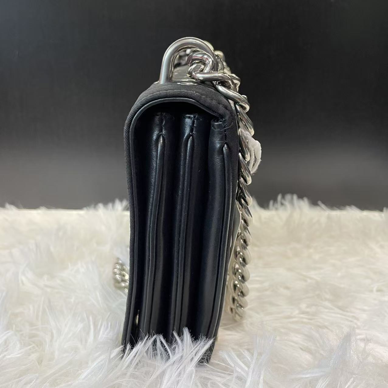 (Preowned) Prada Black Nylon and Leather Grommet Shoulder Bag