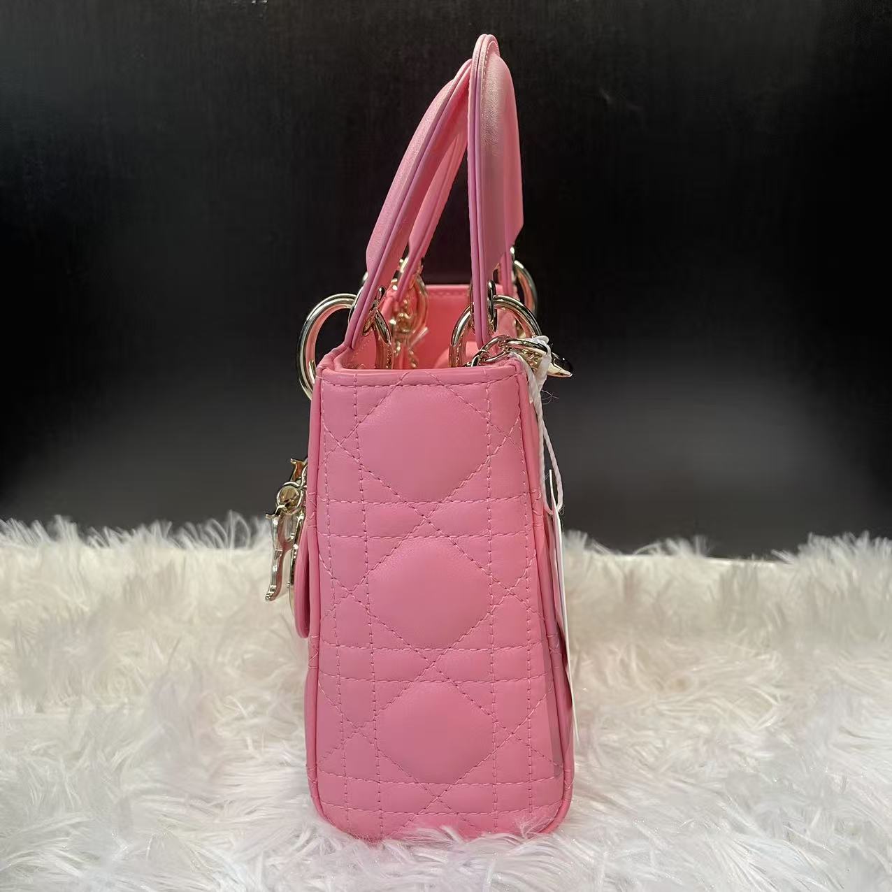 (Preowned) DIOR Candy pink with light gold buckle three-compartment Daifei bag sheepskin messenger bag