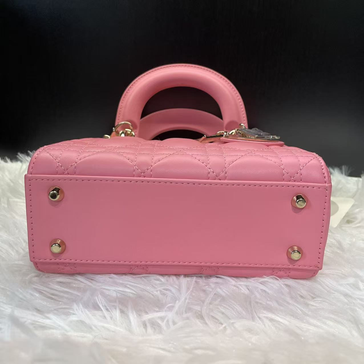(Preowned) DIOR Candy pink with light gold buckle three-compartment Daifei bag sheepskin messenger bag