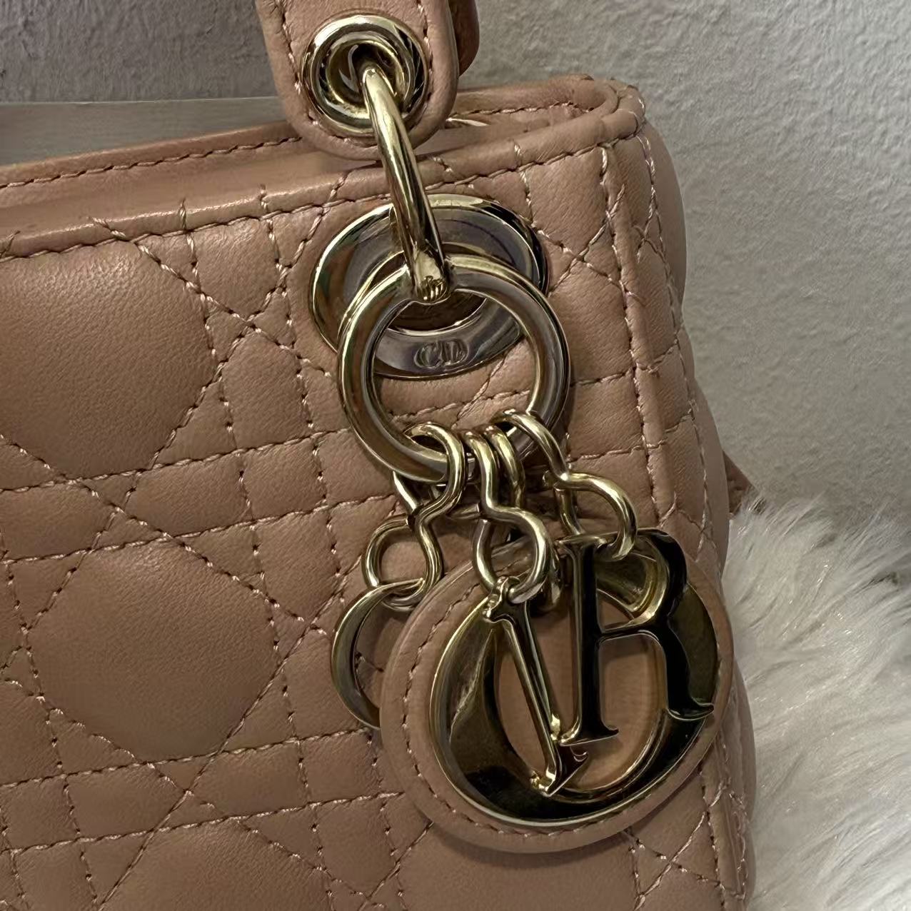 (Preowned) DIOR Micro Three grid vine pattern Logo pendant Supermini Cinnamon