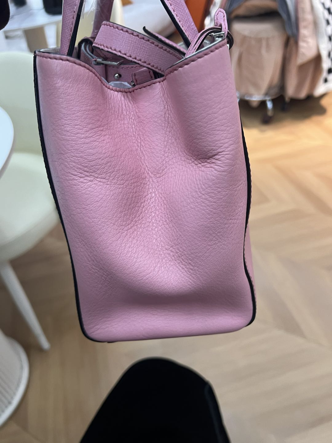 (Preowned) Fendi 2JOURS series women's bag, pink cowhide style, small size, handheld and cross-body dual-use PM