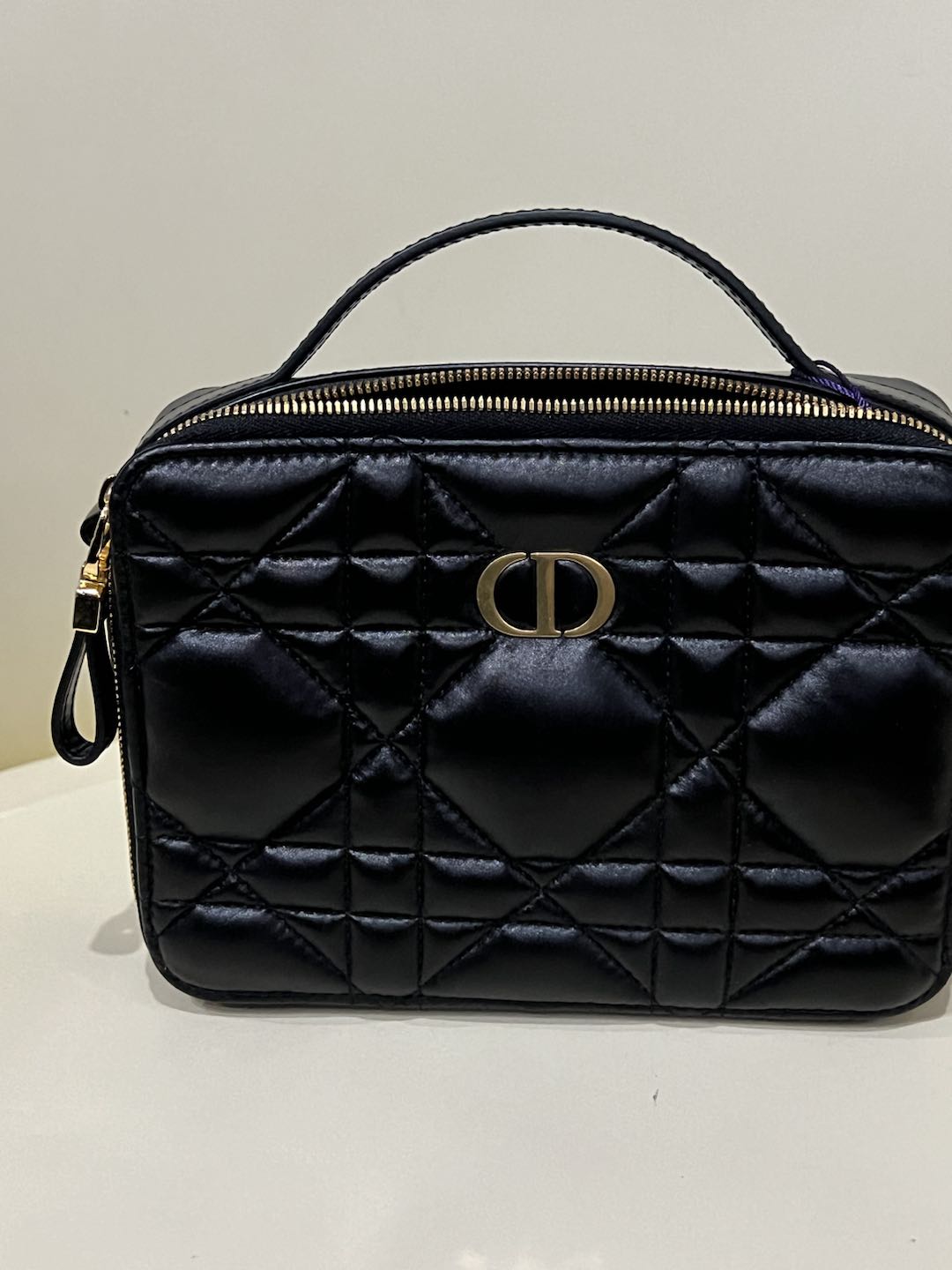 (Preowned) DIOR Logo quilted with oversized rattan grid pattern BLACK