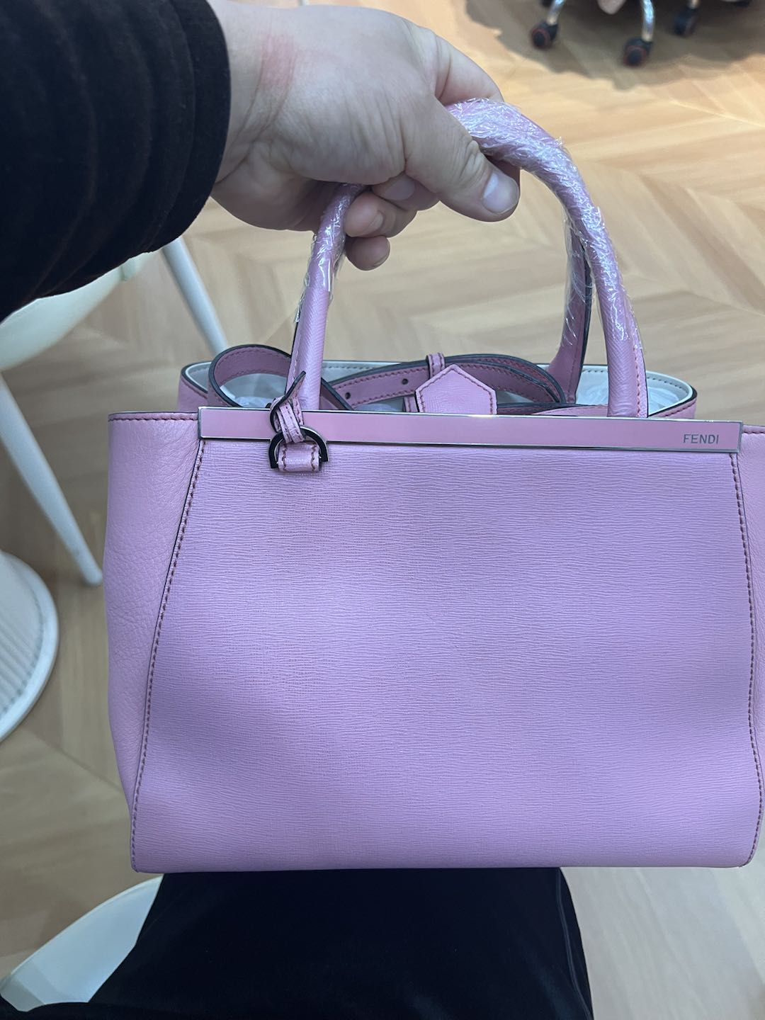 (Preowned) Fendi 2JOURS series women's bag, pink cowhide style, small size, handheld and cross-body dual-use PM