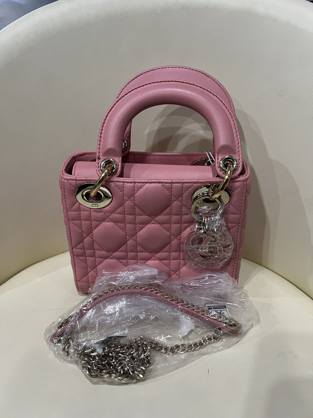 (Preowned) DIOR Lady Dior Tengge Logo Pendant Candy/Peach Pink