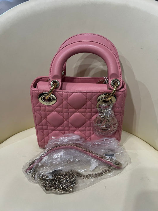 (Preowned) DIOR Lady Dior Tengge Logo Pendant Candy/Peach Pink