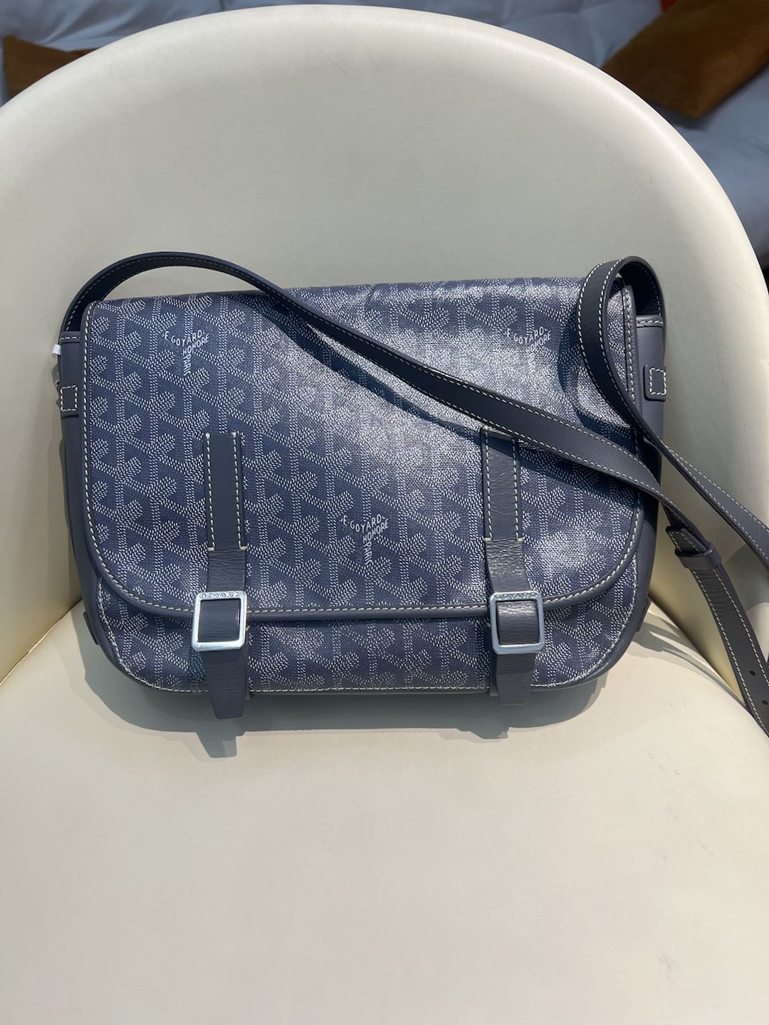 (Preowned) Goyard Belvédère Blue Y-shaped old flower printed canvas messenger bag shoulder bag