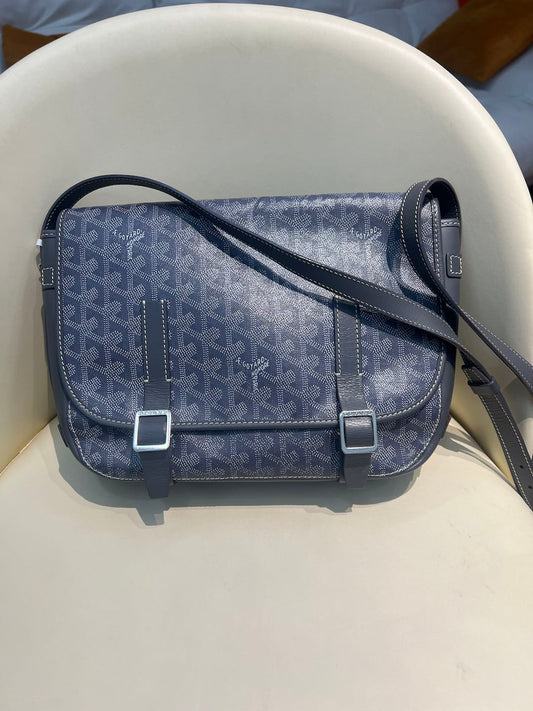 (Preowned) Goyard Belvédère Blue Y-shaped old flower printed canvas messenger bag shoulder bag