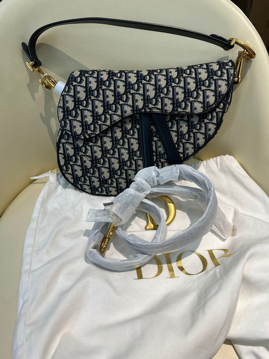 (Preowned) DIOR Saddle Blue MM