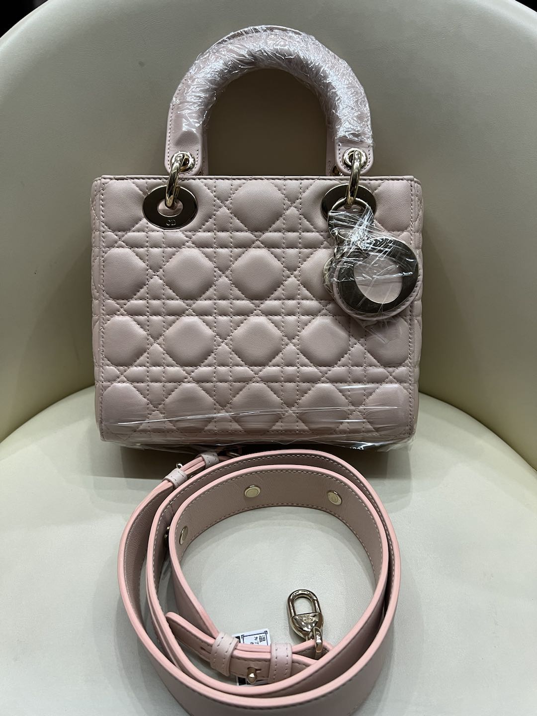 (Preowned) DIOR Lady Dior Daifei handbag, one shoulder crossbody handbag PM Rouge pink